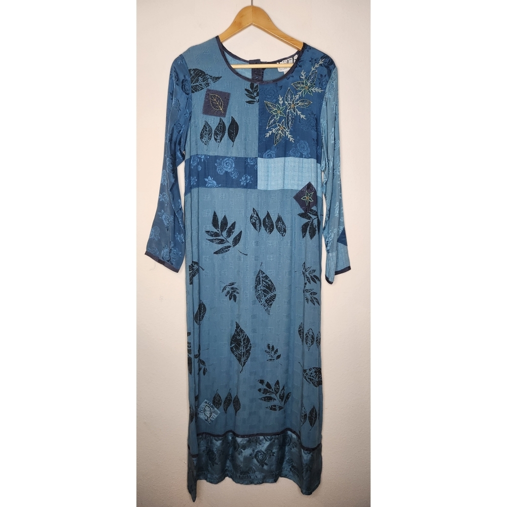 Faith by Celia Forrester Small Blue Boho Hippy Maxi Long Patchwork Dress Beaded